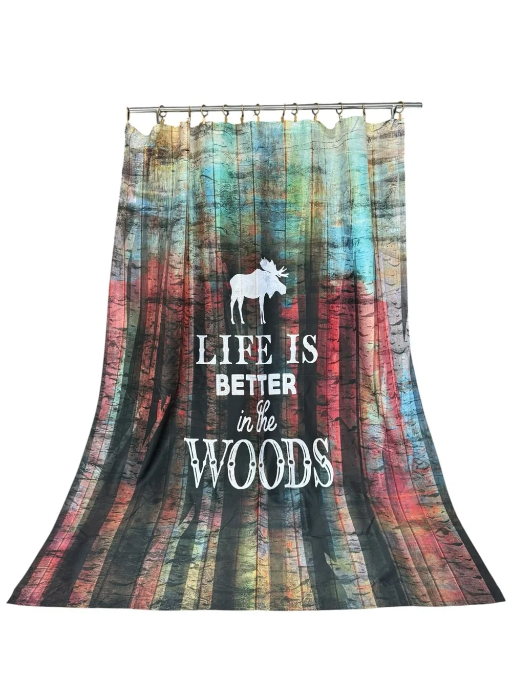 Rustic Shower Curtain Life Is Better In The Woods Moose Shower Curtain X-Long